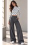 Women's Ecru Gray Checkered Patterned High Neck Long Sleeve Cropped Blouse - 5