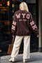 Women's Oversize Sweatshirt Wyo Ny Printed Brown – Crew Neck, 3 Thread Ribbed - 3
