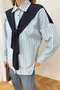 Striped Garnished Shirt 79-7004 - 7
