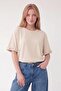 Crew neck t-shirt with sleeve detail - beige - 3
