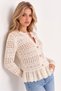 White Knitwear Cardigan with Ruffled Hem and Openwork Buttons - 4