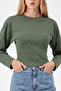 Khaki Crew Neck Long Sleeve Crop Blouse - 5