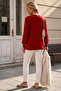 Red V-Neck Pleated Balloon Sleeve Thin Sequined Collar Beaded Casual Knitwear Sweater 70 60 - 8