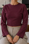 Burgundy Crew Neck Basic Women's Top - 6