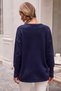 Navy Blue V-Neck Cuffed Sleeves Thin Sequined Casual Knitwear Sweater 70 60 - 8