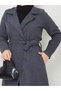 Women's 110 cm Length Unlined Cashmere Coat with Pocket and Belt Details - 3