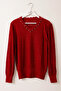 Red V-Neck Pleated Balloon Sleeve Thin Sequined Collar Beaded Casual Knitwear Sweater 70 60 - 2