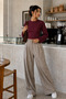 Burgundy Crew Neck Basic Women's Top