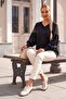 Black V-Neck Balloon Sleeve Thin Sequined Sleeve Tulle Windowed Casual Knitwear Sweater 66 60 - 5