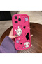 iPhone 12 Pro Max Compatible Pink Red Silicone Case Shockproof Camera Protection Cat and Star Pattern