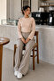 Beige Crew Neck Basic Women's Top - 4