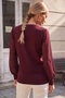 Burgundy V-Neck Pleated Balloon Sleeve Thin Sequined Collar Beaded Casual Knitwear Sweater 70 60 - 8