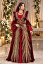 Red Gold Embroidered Velvet Kaftan with Bindall, Size 36-38