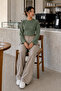 Khaki Crew Neck Basic Women's Top - 4