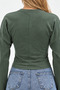 Khaki Crew Neck Long Sleeve Crop Blouse - 6