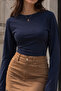Navy Blue Slim Fit Long Sleeve Crop Blouse - 5