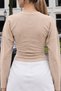 Women's Daily Wear Beige Crop Long Sleeve Blouse - 6