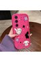 Samsung Galaxy S24 Plus Compatible Pink Red Silicone Case Shockproof Camera Protection Cat and Star Pattern