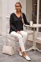 Black V-Neck Cuffed Sleeves Thin Sequined Casual Knitwear Sweater 70 60 - 4