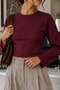 Burgundy Crew Neck Basic Women's Top - 5