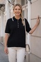 Black Polo Neck Short Sleeve Buttoned Thin Sequined Casual Long Back Knitwear Sweater 60 58 - 6