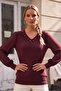 Burgundy V-Neck Pleated Balloon Sleeve Thin Sequined Collar Beaded Casual Knitwear Sweater 70 60 - 6