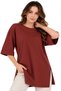 Women's Standard Size Double Sleeve Tile Color T-Shirt with Side Slits