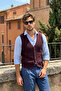 Men's Buttoned Claret Red Vest Cotton Knitwear Without Pockets Rice Pattern Steel Knit Classic Fit - 5410Ls - 3
