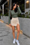 Khaki Off-Shoulder Fitted Basic Crop Top
