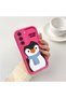 Samsung Galaxy S22 Compatible Pink Red Silicone Case Shockproof Camera Protection Penguin Pattern - 2