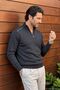 Men's Zippered Half Fisherman Stone Sweater Knitwear Solid Color Classic Fit - 5242B - 5