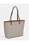 Women Beige And Brown Monogram Tote Bag - 3