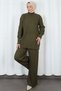 Half Turtleneck Collar Detailed Knitwear Suit with Trousers Khaki Hnt2811 - 4