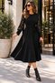Women's Long Sleeve Lace Sleeve Detailed Belted A-Line Midi Waffle Dress - 2