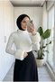 Women's Fur-Cuffed Long Sleeve Snap-Front Bodysuit Blouse - 3