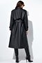 Faux Leather Belted Long Trench Coat - 3