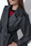 Faux Leather Belted Long Trench Coat - 5