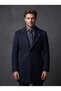 Navy Blue Mono Collar Coat - 3
