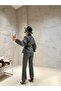 Gray Striped Design Jacket and Trousers Set - 8673 - 5