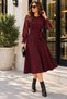 Women's Long Sleeve Lace Sleeve Detailed Belted A-Line Midi Waffle Dress - 4
