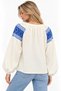 White Shoulder Embroidered Lace-Up Textured Knitwear Blouse - 7