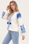 White Shoulder Embroidered Lace-Up Textured Knitwear Blouse - 4