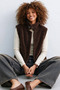 Women's collar buckle detailed vest - bitter brown