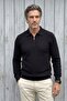 Men's Zippered Polo Neck White Sweater Knitwear Embossed Knit Solid Color Classic Fit - 5240F - 3