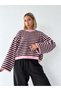 Livia Oversize Black Striped Knitwear Sweater Women Pink - 5