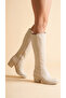 Women's Leather Look Zippered Stretch Back Long Boots