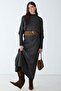 Asymmetrical Cut Casual Sweater Knitwear Double Set Anthracite 9489-Tk - 4