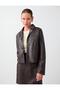 Bitter Brown Pocket Detailed Straight Cut Leather Look Jacket - 3
