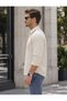 Men's Regular Fit Long Sleeve Beige Linen Shirt - 2