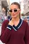 Burgundy Navy Blue V-Neck Knit Sweater - 3